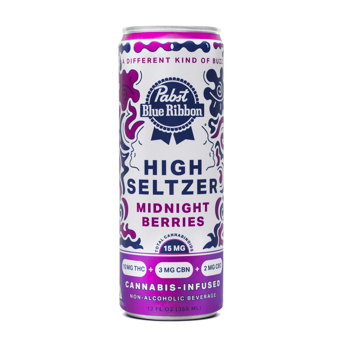 Photograph of product: PBR - High Seltzer - Midnight Berries - CBN - CBD - Beverage - 12oz - 15mg