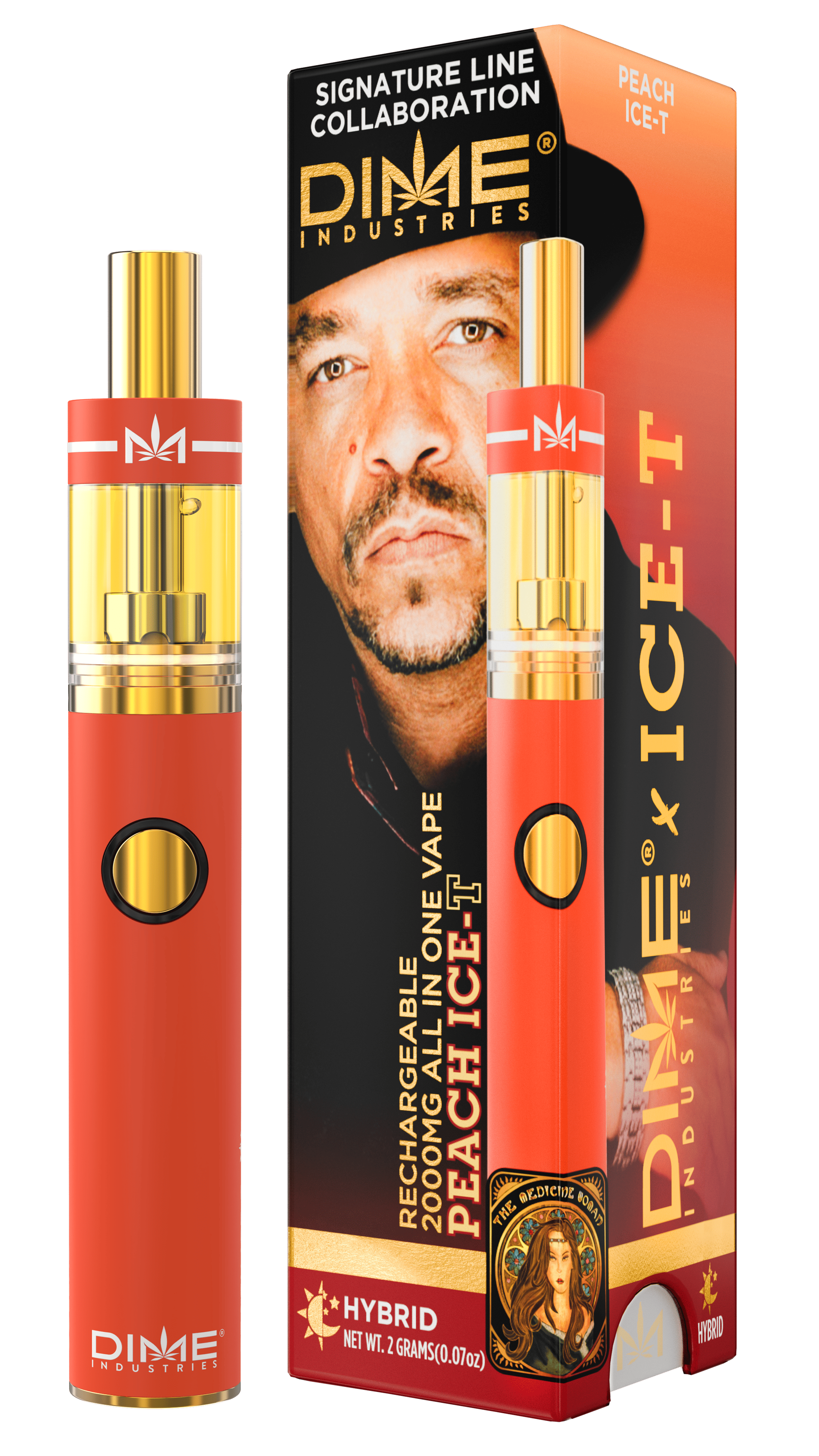 Photograph of product: Dime | Peach Ice-T (H) | Signature Line Collaboration 1g Disposable Cartridge