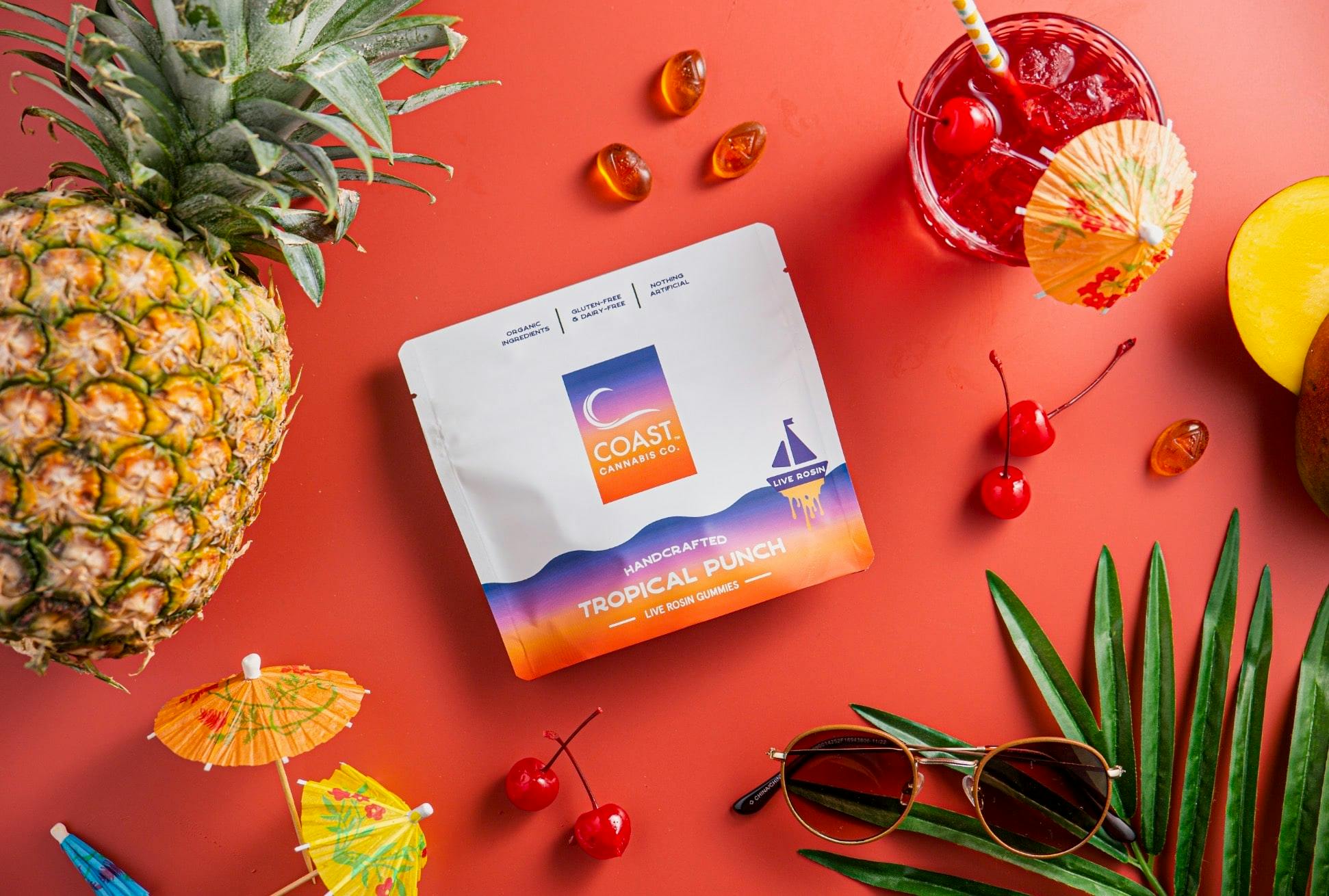 Photograph of product: Coast Oui'd Co. Tropical Punch Live Rosin Gummy 100mg