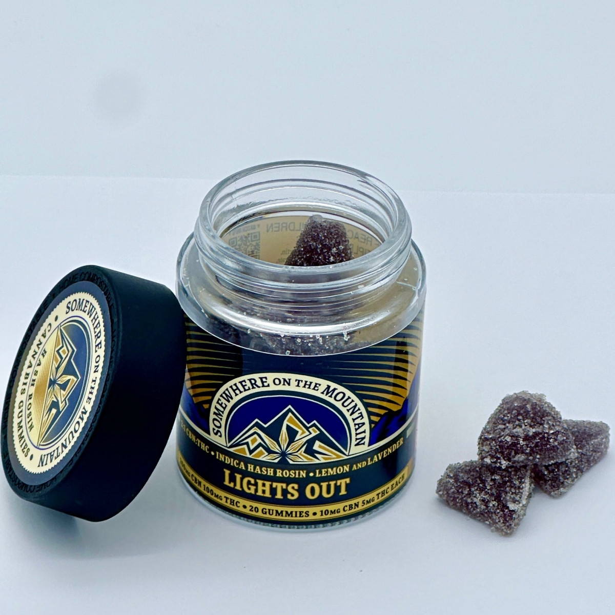 Photograph of product: Somewhere On The Mountain - 2:1 5mg au chocolat Rosin Gummies - Lights Out Lemon Lavender