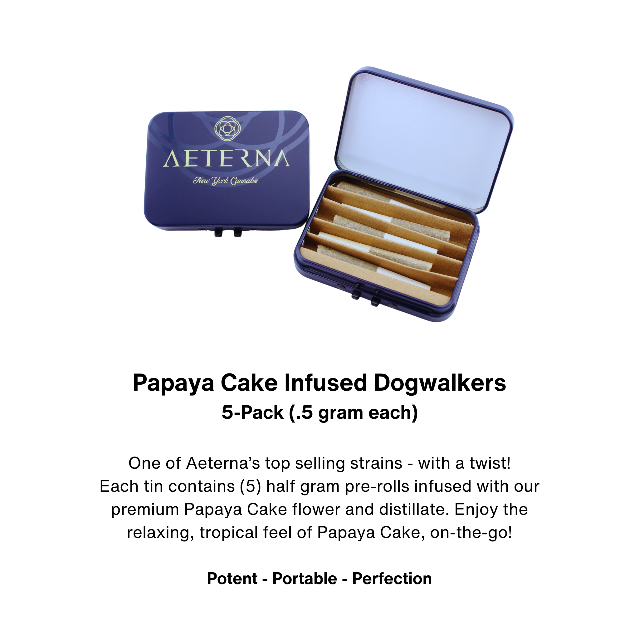 Photograph of product: Aeterna | Papaya Cake | .5g 5 Pk | Infused Pre Roll Tin