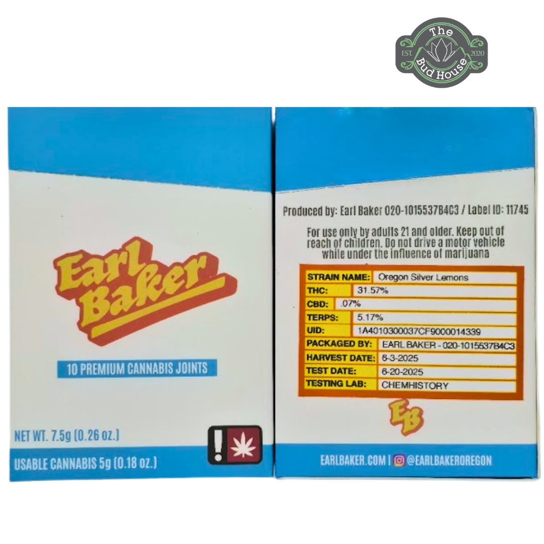 Photograph of product: Earl Baker 10pk OREGON SILVER LEMONS 0.5g Pre-Rolls