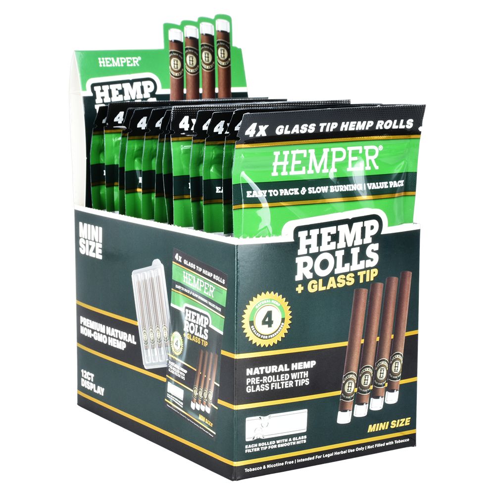 Photograph of product: Hemper - Hemp Rolls + Glass Tips | 4pk Mini