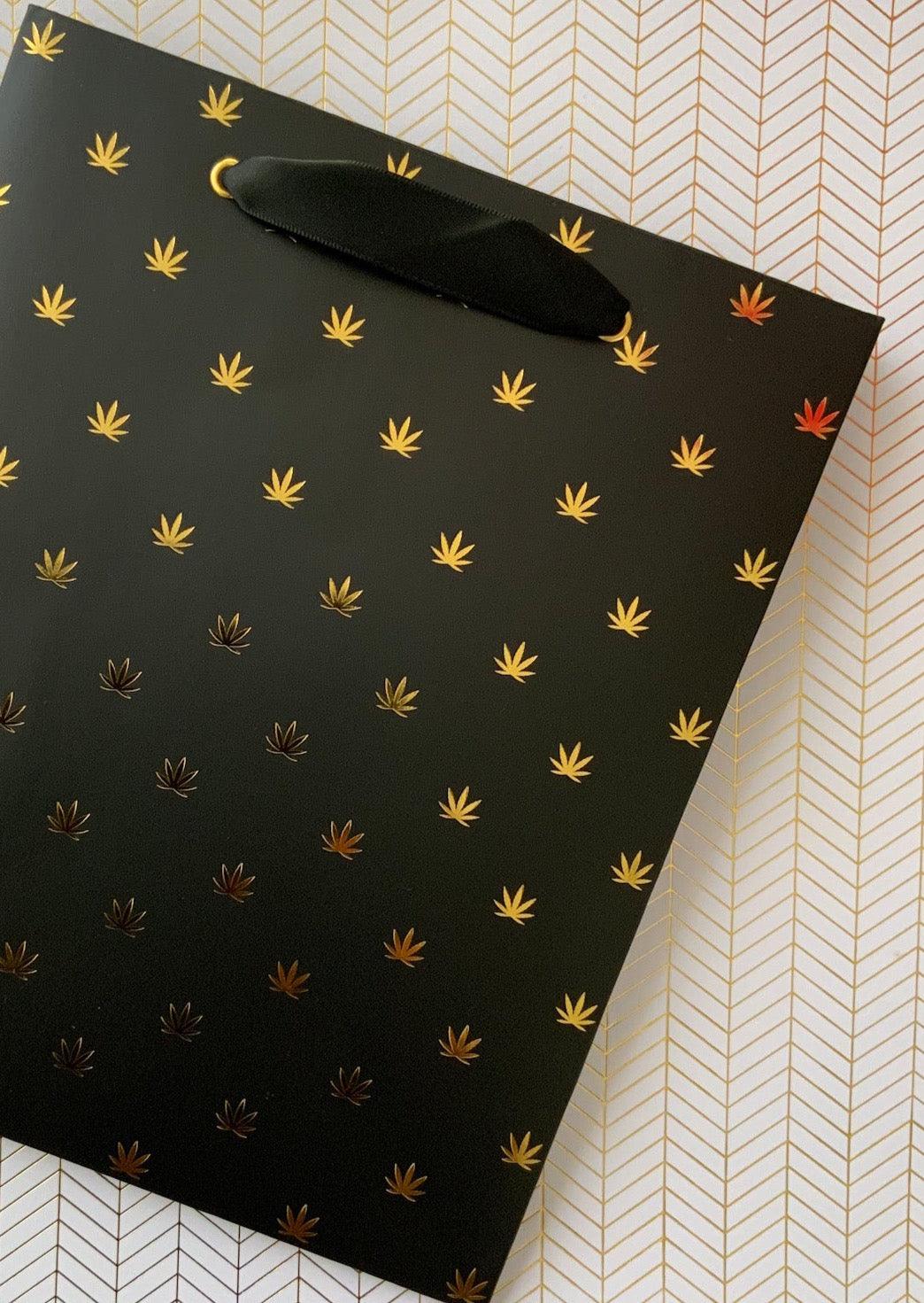 Photograph of product: Black & Gold Pot Leaf Print Gift Bag & Tissue Paper