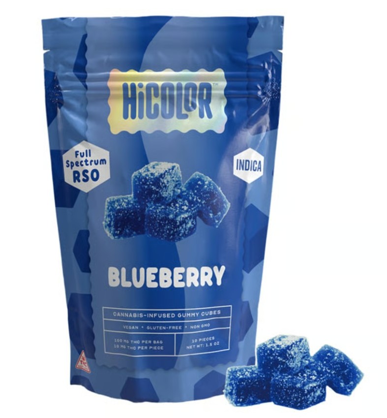 Photograph of product: HiColor | Blueberry | Oui'd | RSO Infused Gummies | 100mg