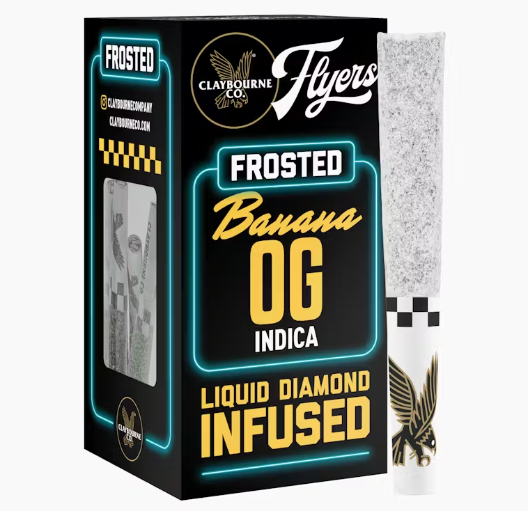 Photograph of product: Claybourne Co Flyers Frosted Banana OG Oui'd Infused Preroll 5pk 2.5g
