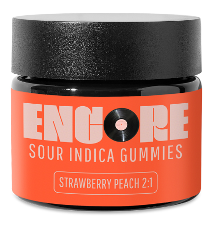 Photograph of product: (67651) 2:1 100mg Sour Strawberry Peach Encore Gummies 10 Pack