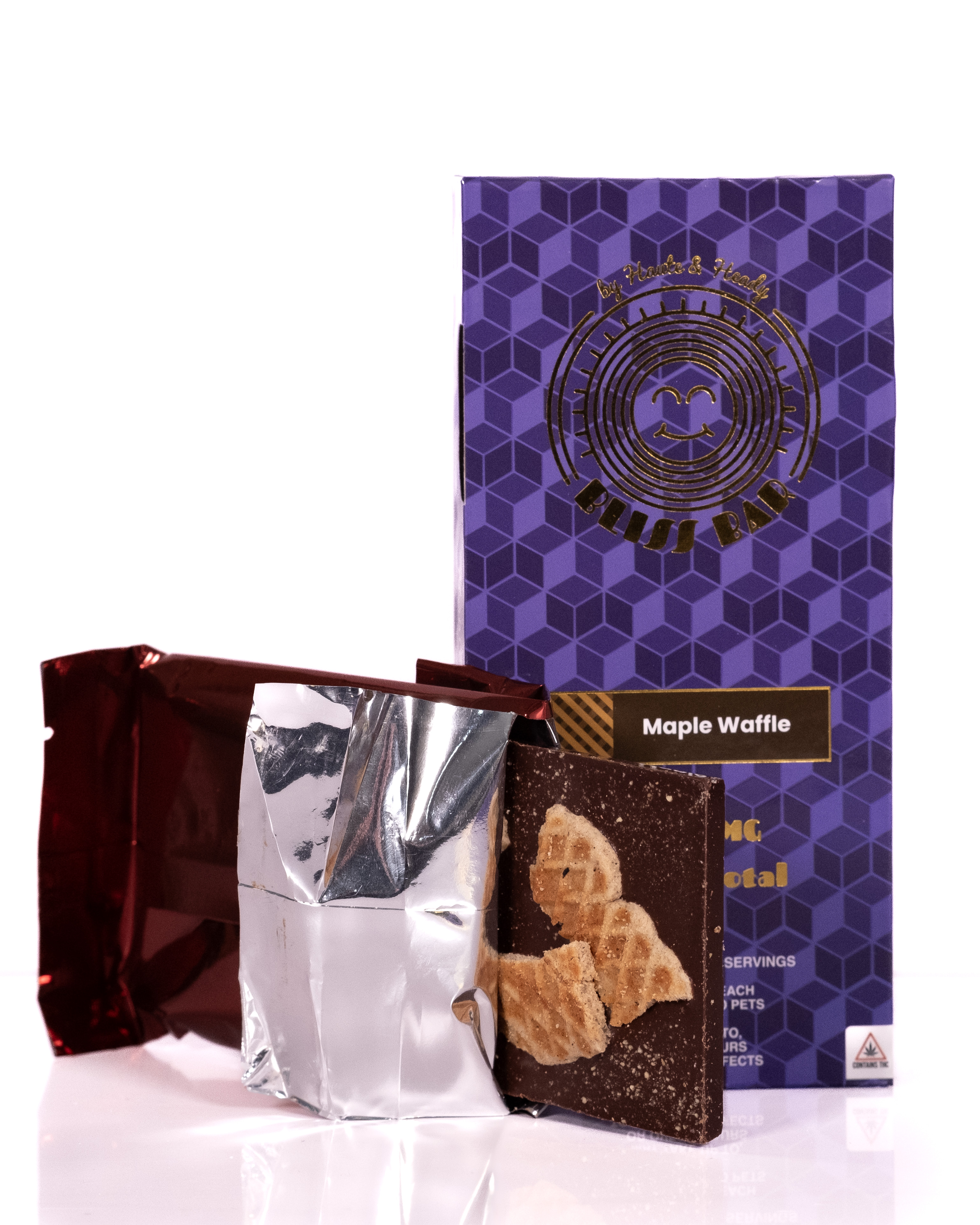 Photograph of Product: Haute & Heady - 100mg Bliss Bars - Maple Waffle Dark Chocolate