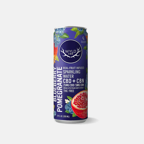 Photograph of product: WYLD - Hemp - 25mg - Blueberry Pomegranate CBD : 5mg CBN Sparkling Water