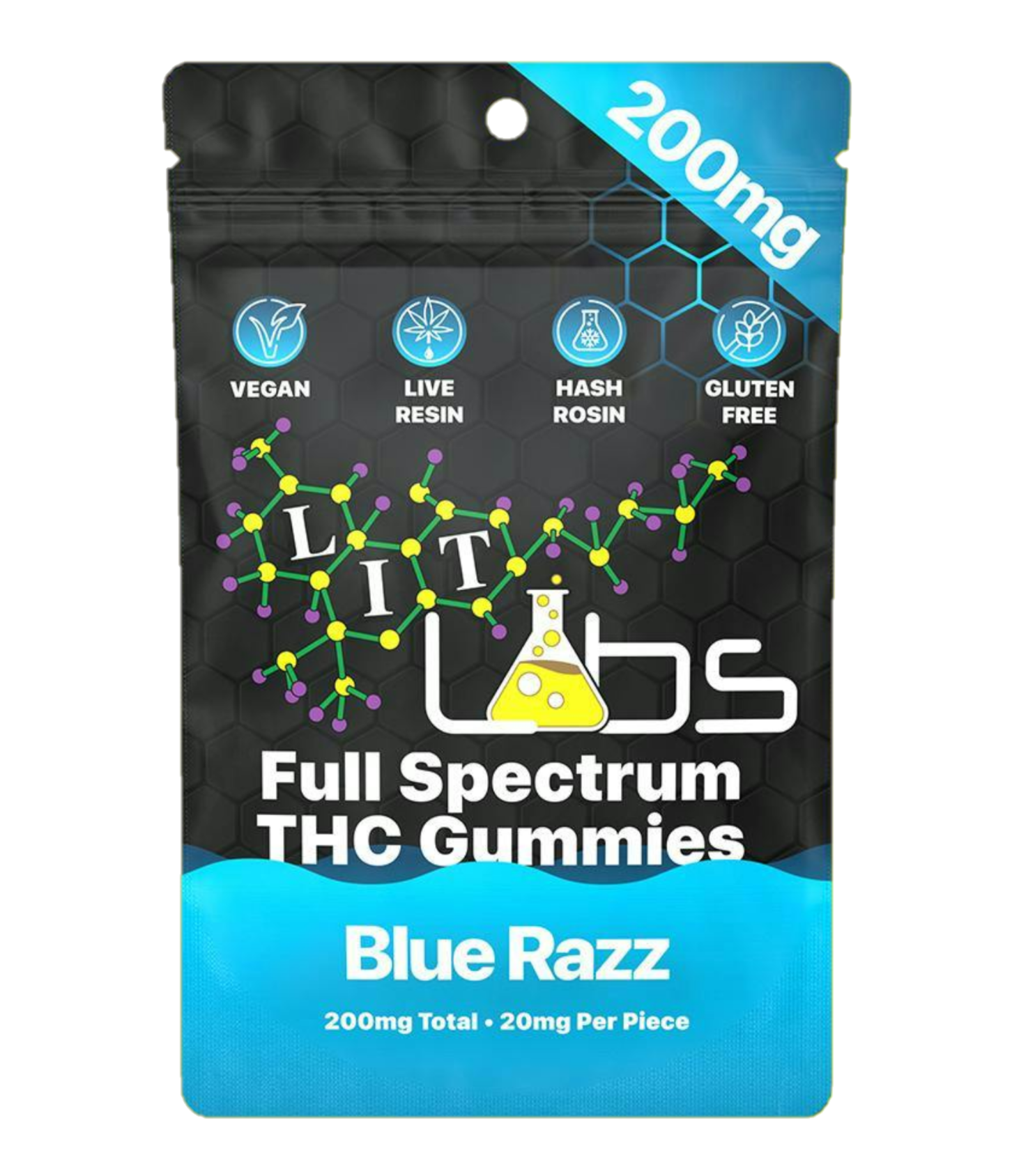 Photograph of product: Lit Labs Blue Razz Full Spectrum Gummies 200mg Rec