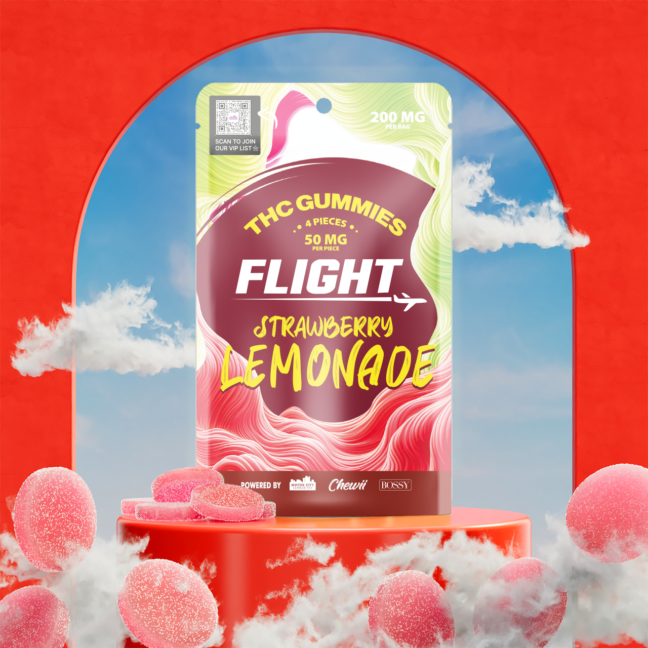 Photograph of product: Flight | Strawberry Lemonade | 200mg Gummies | 4x50mg