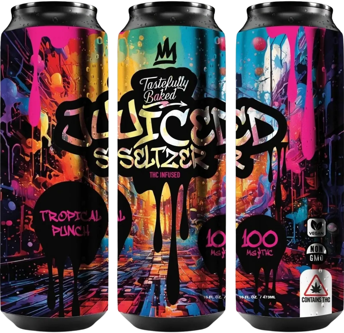 Photograph of product: Tastefully Baked: 100mg JUICED Tropical Punch Seltzer