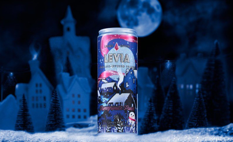 Photograph of product: Levia Pomegranate Punch Seasonal Seltzer 5mg 12oz