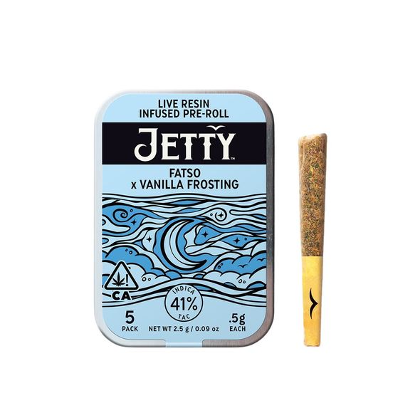 Photograph of product: Jetty Live Resin Infused Pre-roll 5pk Fatso X Vanilla Frosting 2.5g - 