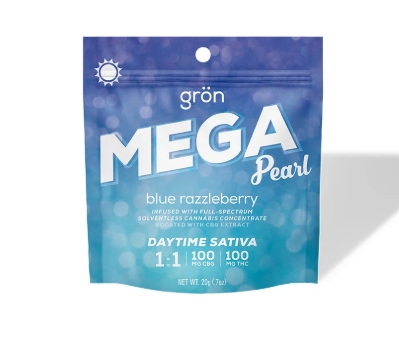 Photograph of product: Blue Razzleberry Mega Pearl | 1:1 CBG:TH-oui | 1 x 100mg