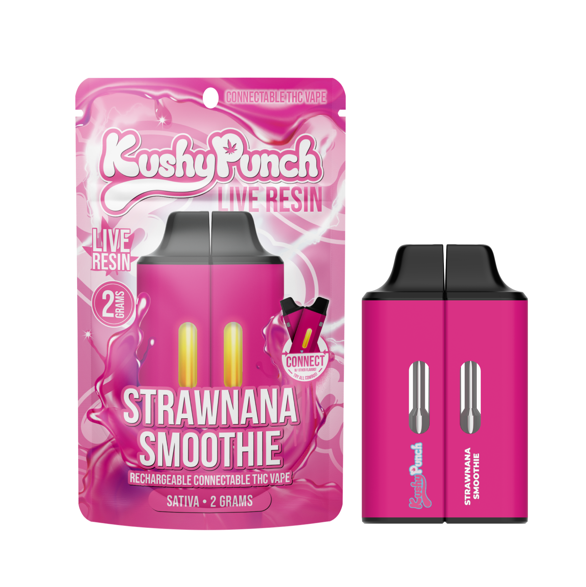 Photograph of product: Kushy Punch Live Resin Disposable Click Strawnana Smoothie