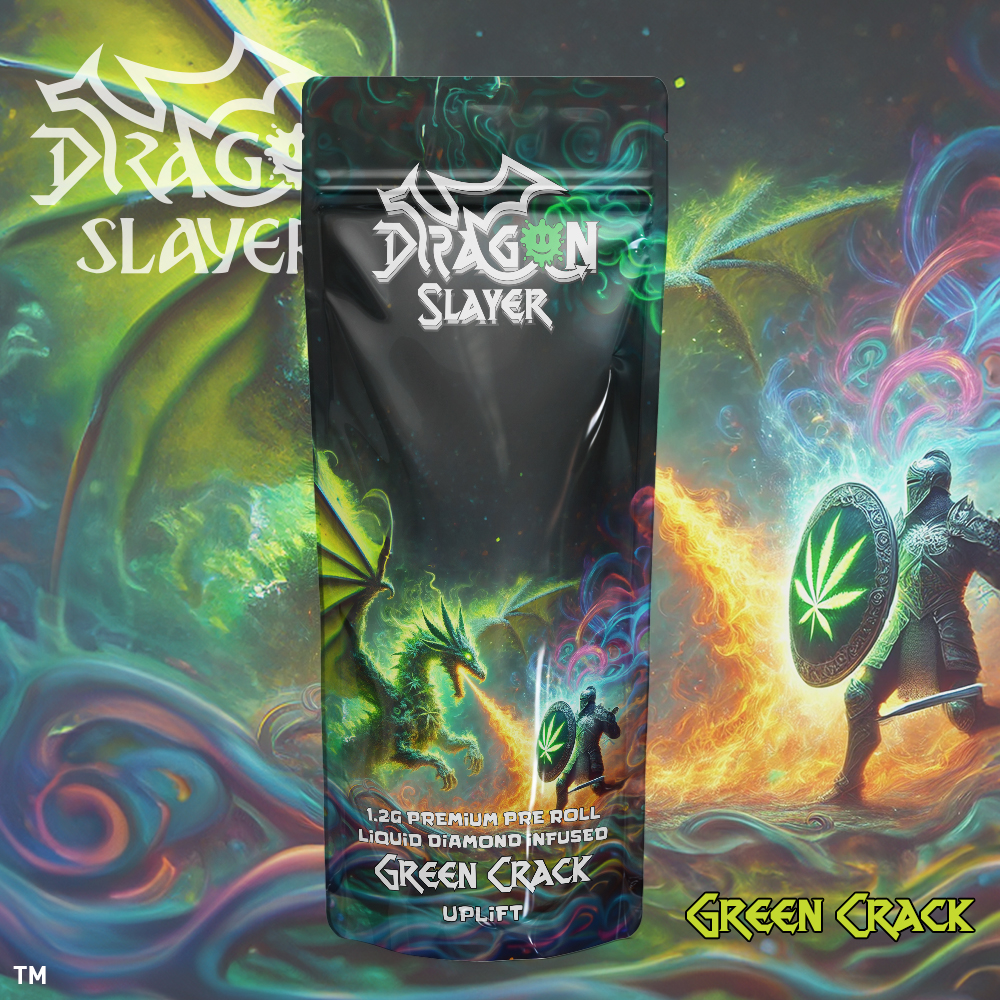 Photograph of product: Dragon Slayer - Liquid Diamond Pre-roll 1.2g - Green Crack - Uplift
