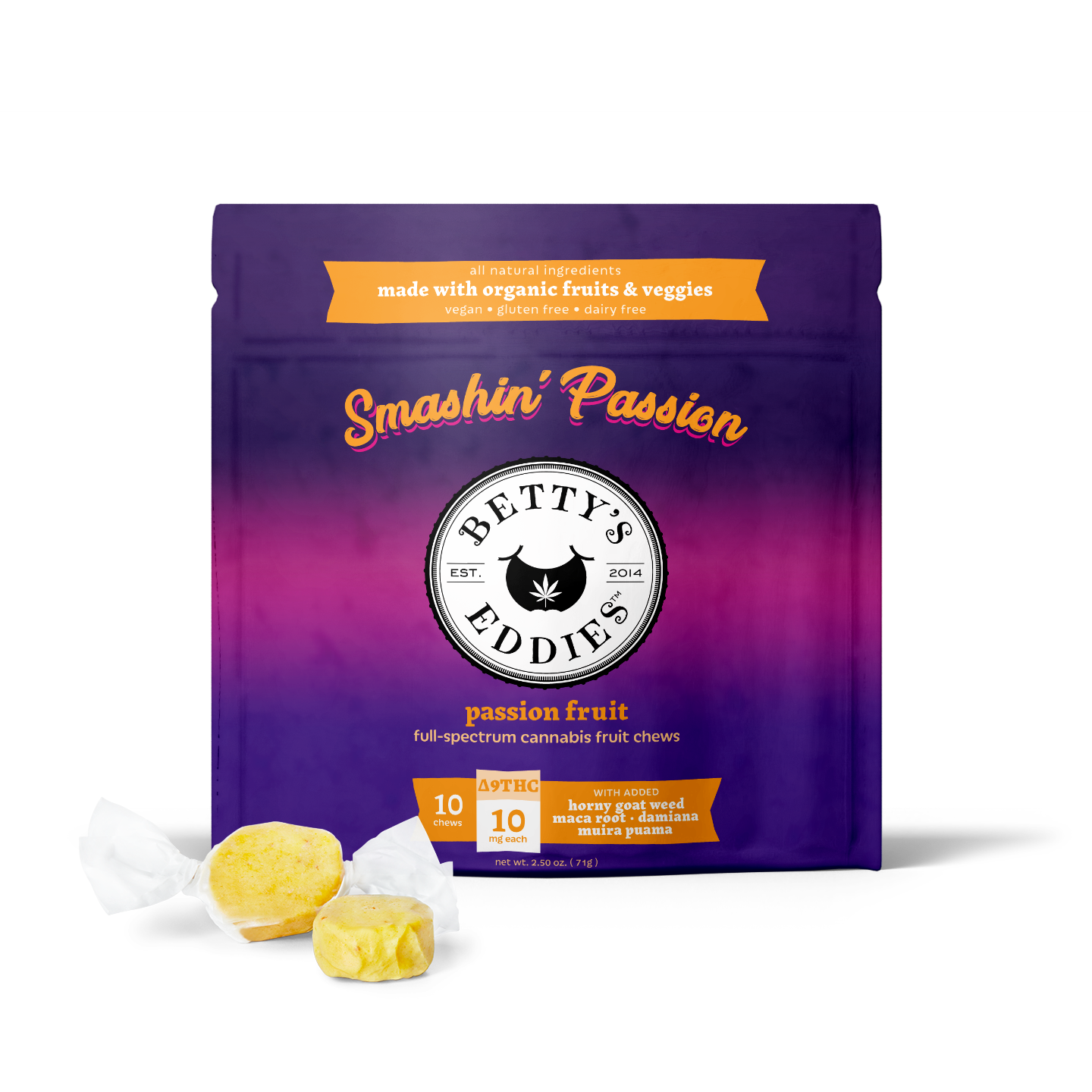 Photograph of Product: Betty's Eddies | Passion Fruit | 10mg (10pk) Fruit Chews