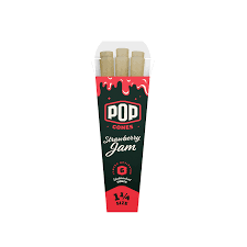 Photograph of product: Pop Cones - Strawberry Jam UNBLEACHED 1 1/4 Size Pre-Rolled Cones