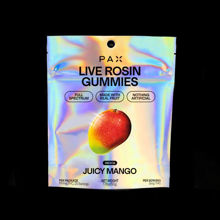 Photograph of product: Juicy Mango Live Rosin Gummies | 100mg - PAX