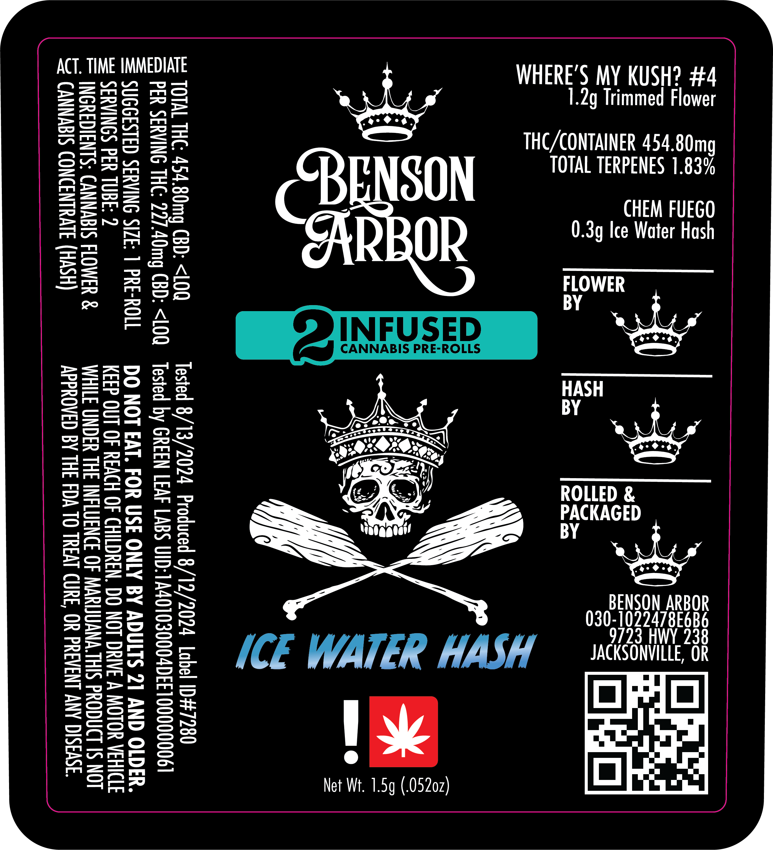 Photograph of product: Benson Arbor - Sherbanger Ice au chocolat Infused Pre-Roll 2pk (I)