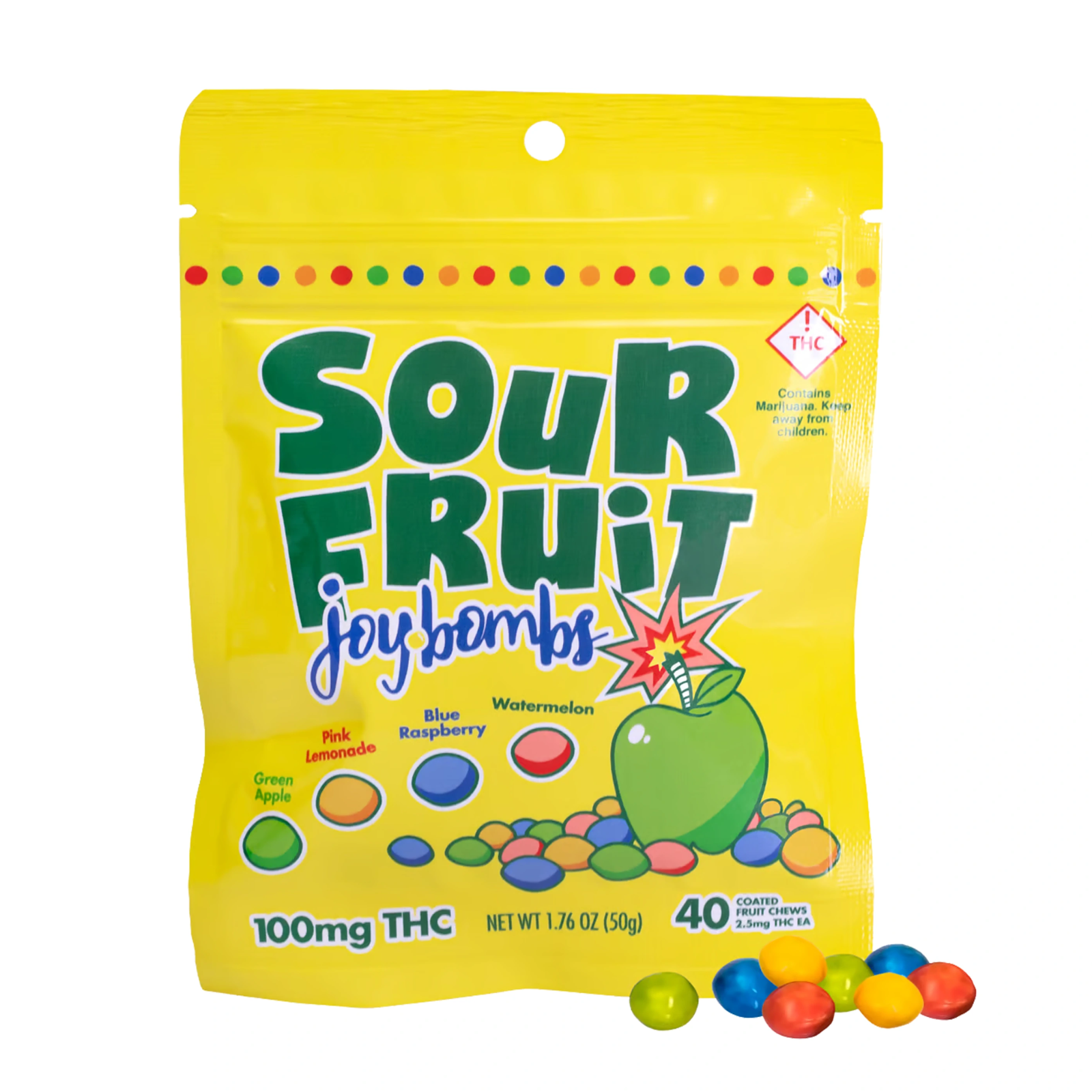 Photograph of product: 100mg 40pk Fruit Chews | Sour Fruit | Joybombs