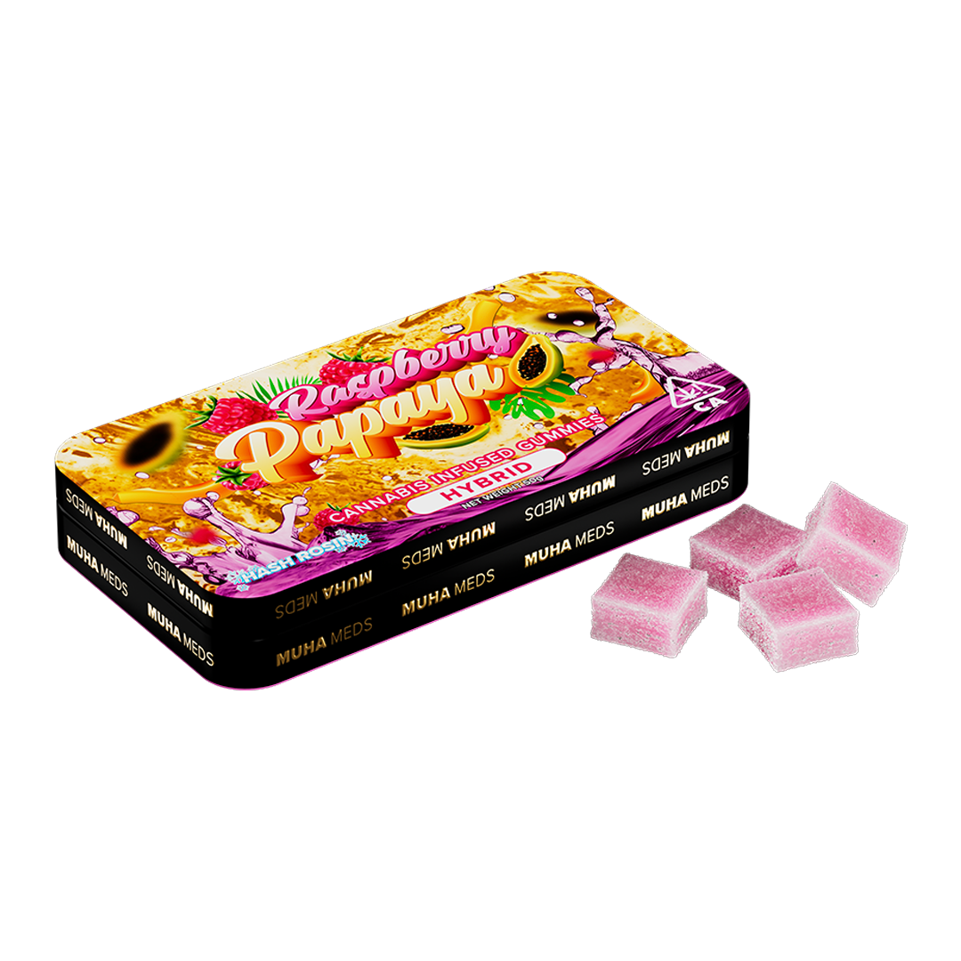 Photograph of product: Muha Meds 200mg au chocolat Rosin Gummies 10Pck | Raspberry Papaya