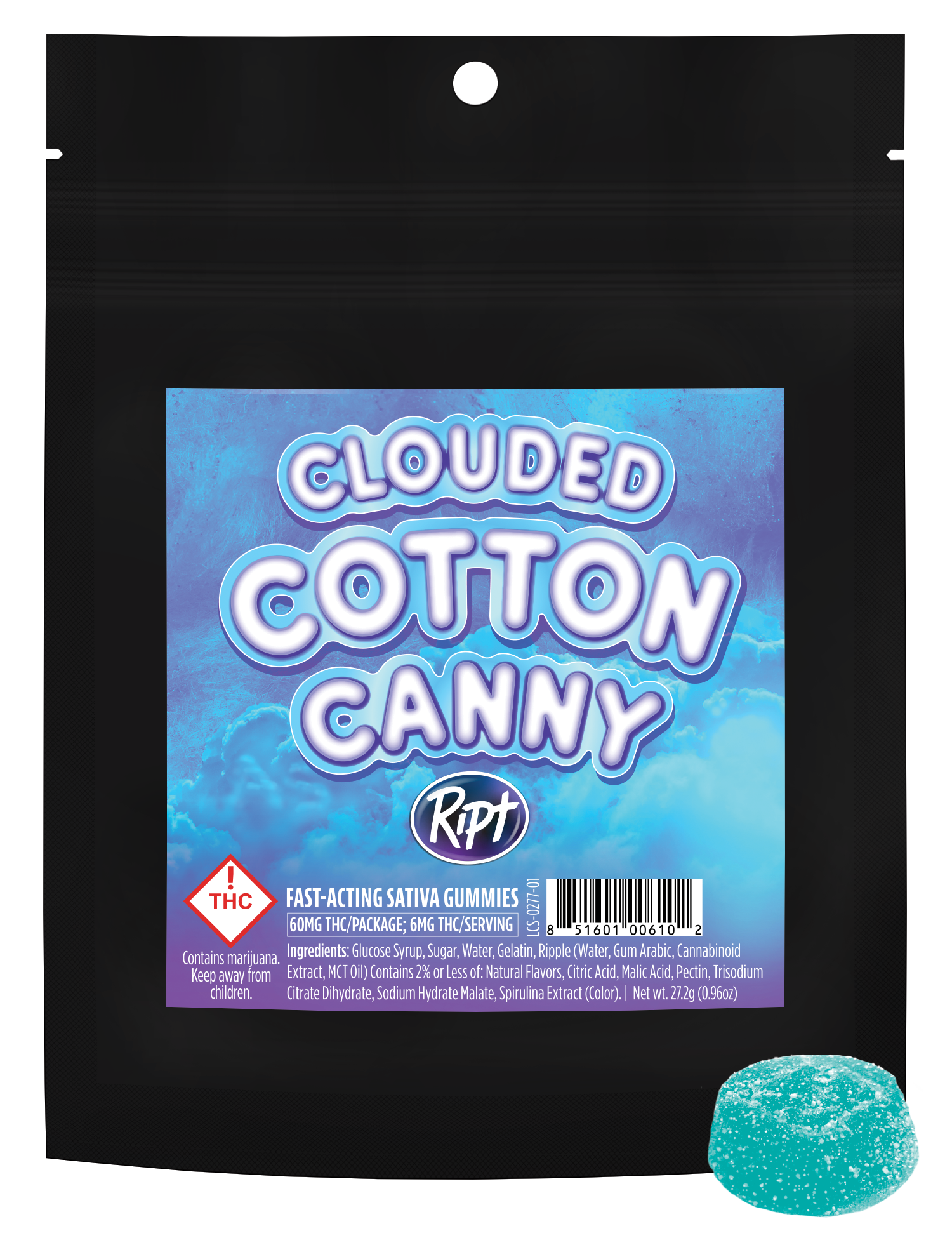 Photograph of product: Ript | Gummie (S) Clouded Cotton Canny 60mg