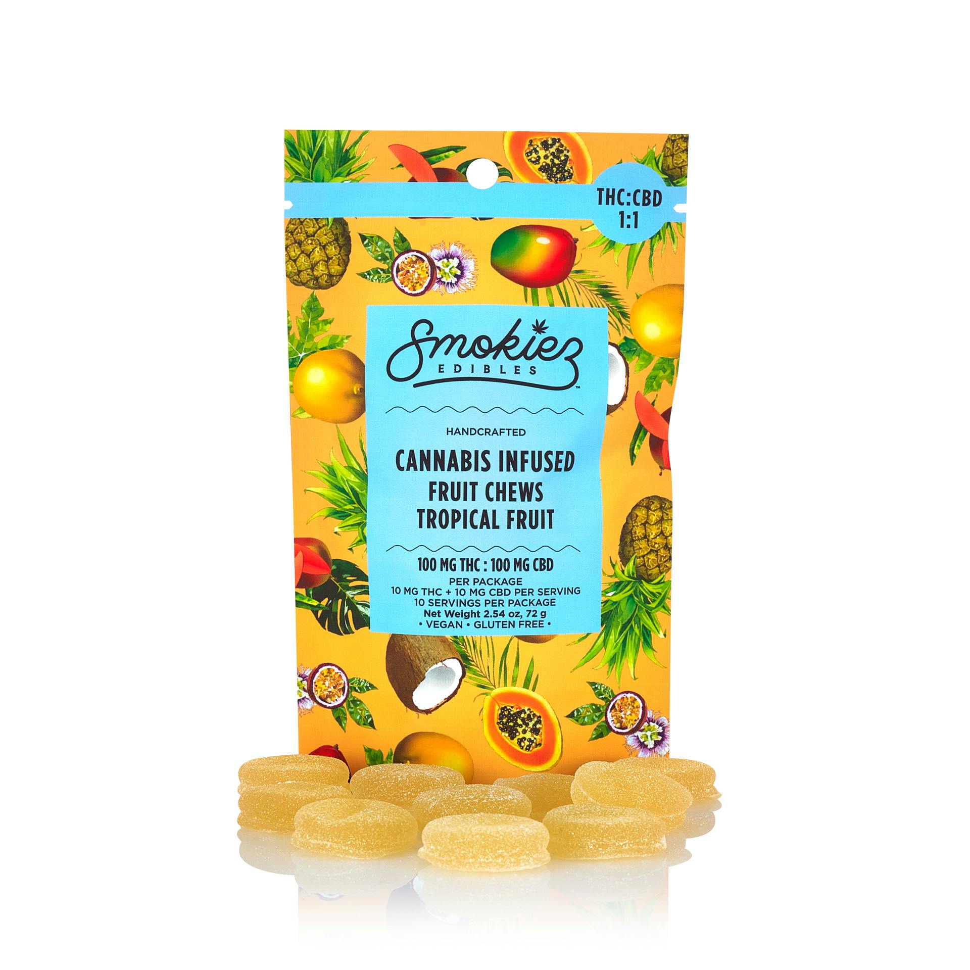 Photograph of product: 100mg Tropical [1:1 TH-oui:CBD] Sweet Gummies