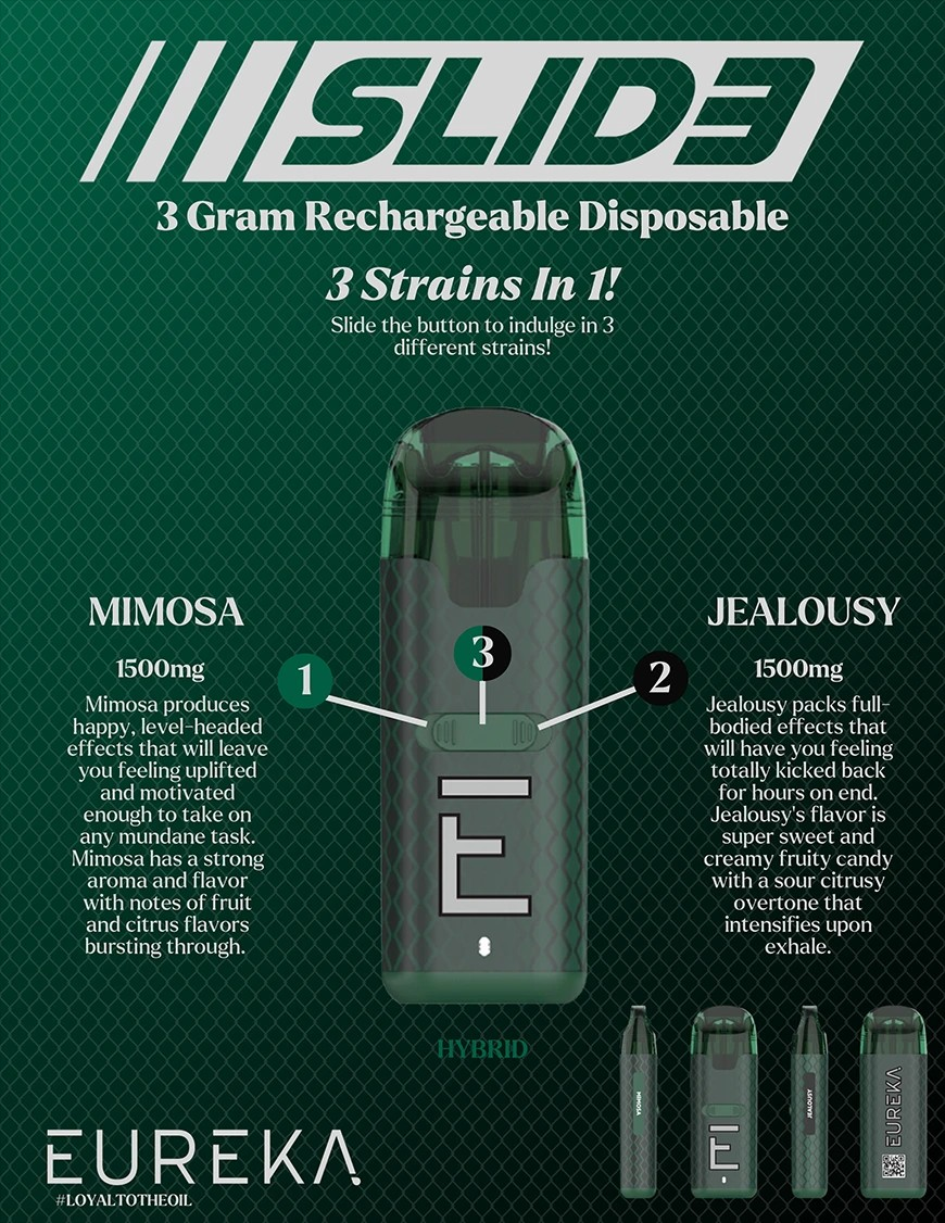 Photograph of product: EUREKA SLIDE | MIMOSA : JEALOUSY | DISPOSABLE VAPE | 3G