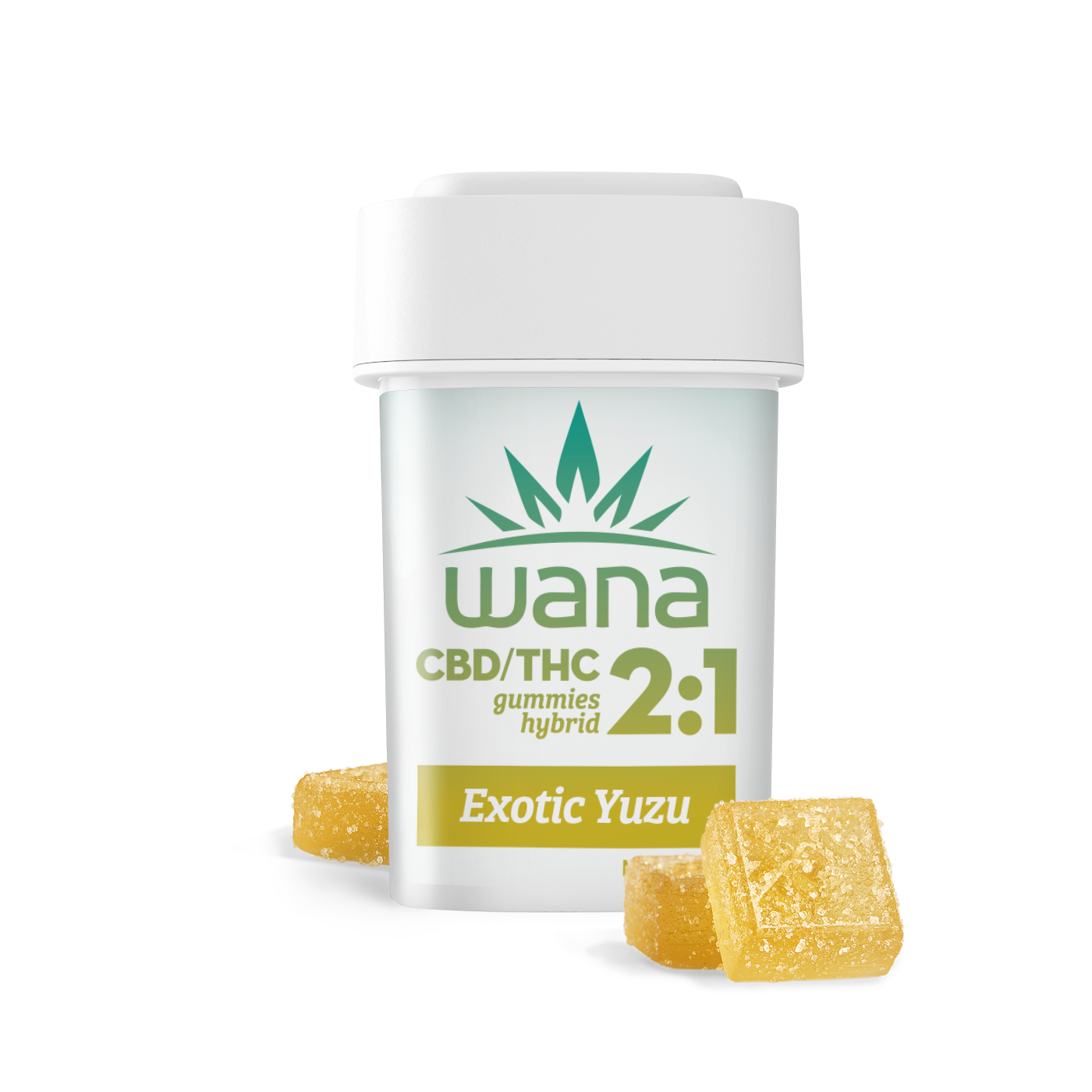 Photograph of product: Wana Exotic Yuzu 2:1 200mg CBD/ 100mg THC Gummies Rec