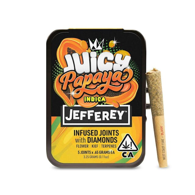 Photograph of product: Juicy Papaya | Jefferey Infused Joint .65g 5 Pack - 