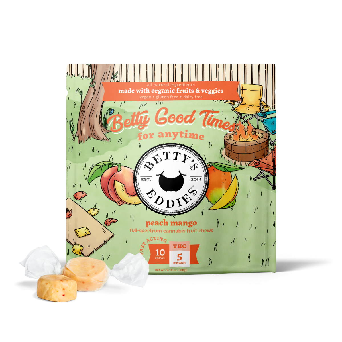 Photograph of product: Betty's Eddies Fruit Chews - Peach Mango [10pk] (Nature's Heritage)