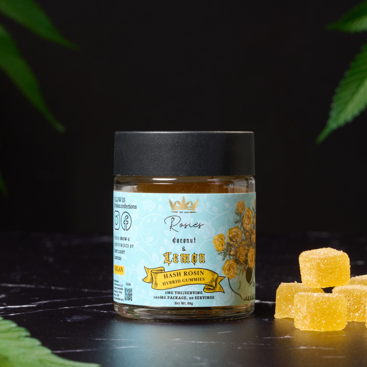 Photograph of product: Rosie's - 5mg au chocolat Rosin Gummies - Lemon & Coconut