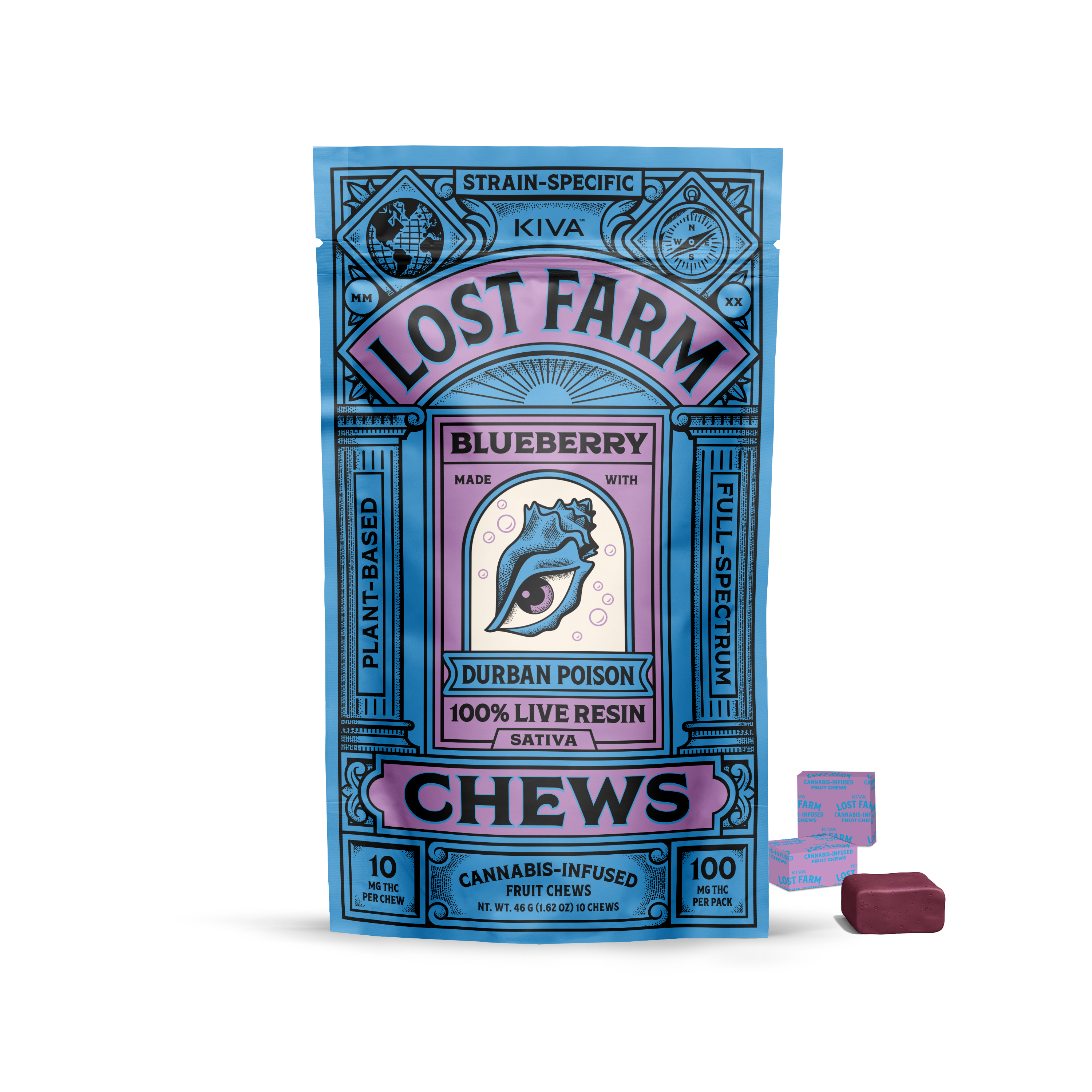Photograph of product: Kiva Lost Farm Blueberry (S) Live Resin Fruit Chew 10mg 10pk