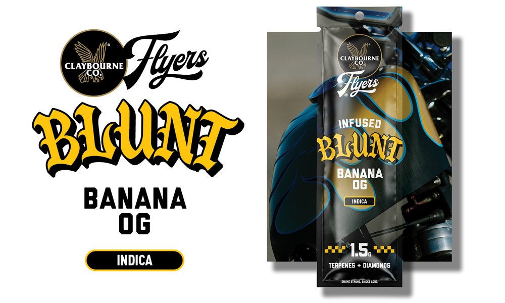 Photograph of product: CLAYBOURNE CO. - FLYERS FROSTED - INFUSED BLUNT - - Oui'd - BANANA OG
