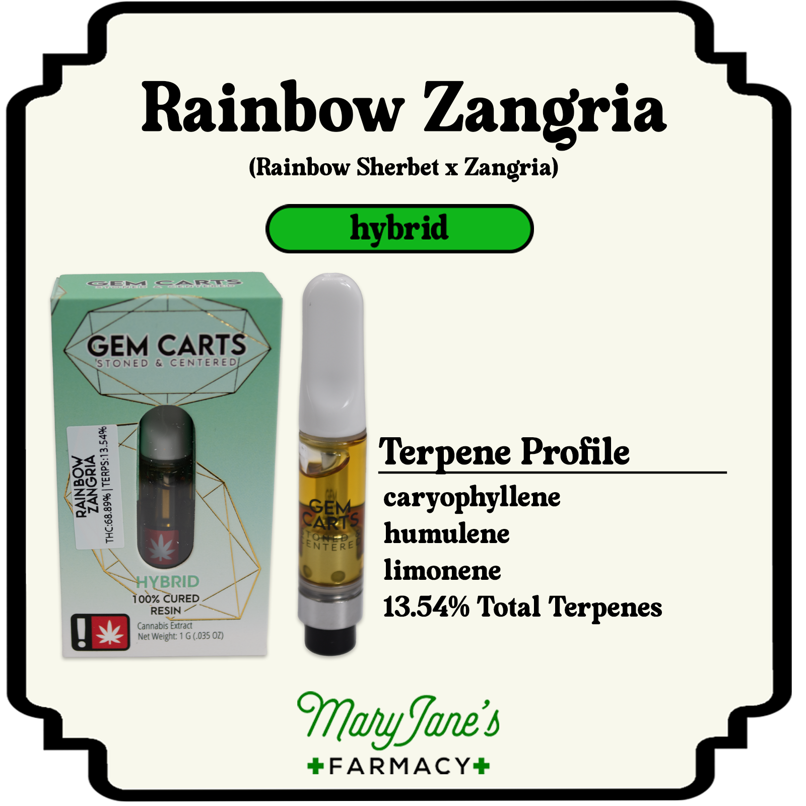 Photograph of product: Rainbow Zangria Liquid Diamond Cartridge | 1g