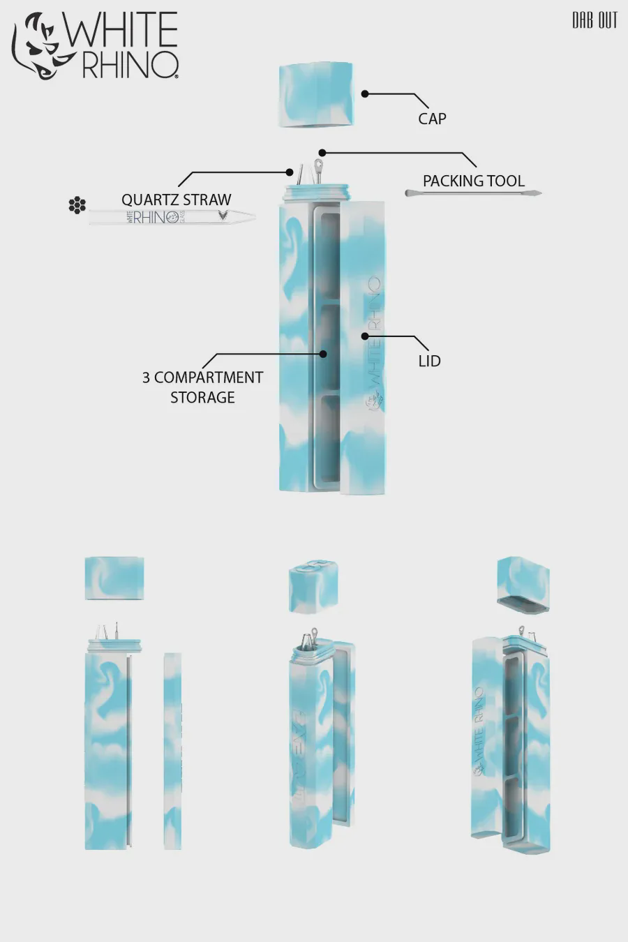 Photograph of product: White Rhino Silicone Dab Out Glow in the Dark Quartz Straw | Assorted Colors