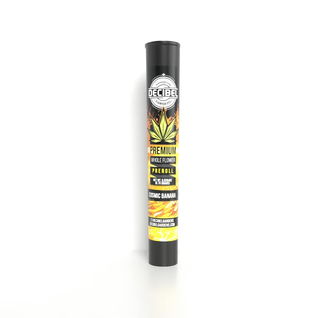 Photograph of product: Decibel Gardens Preroll Cosmic Banana .75G