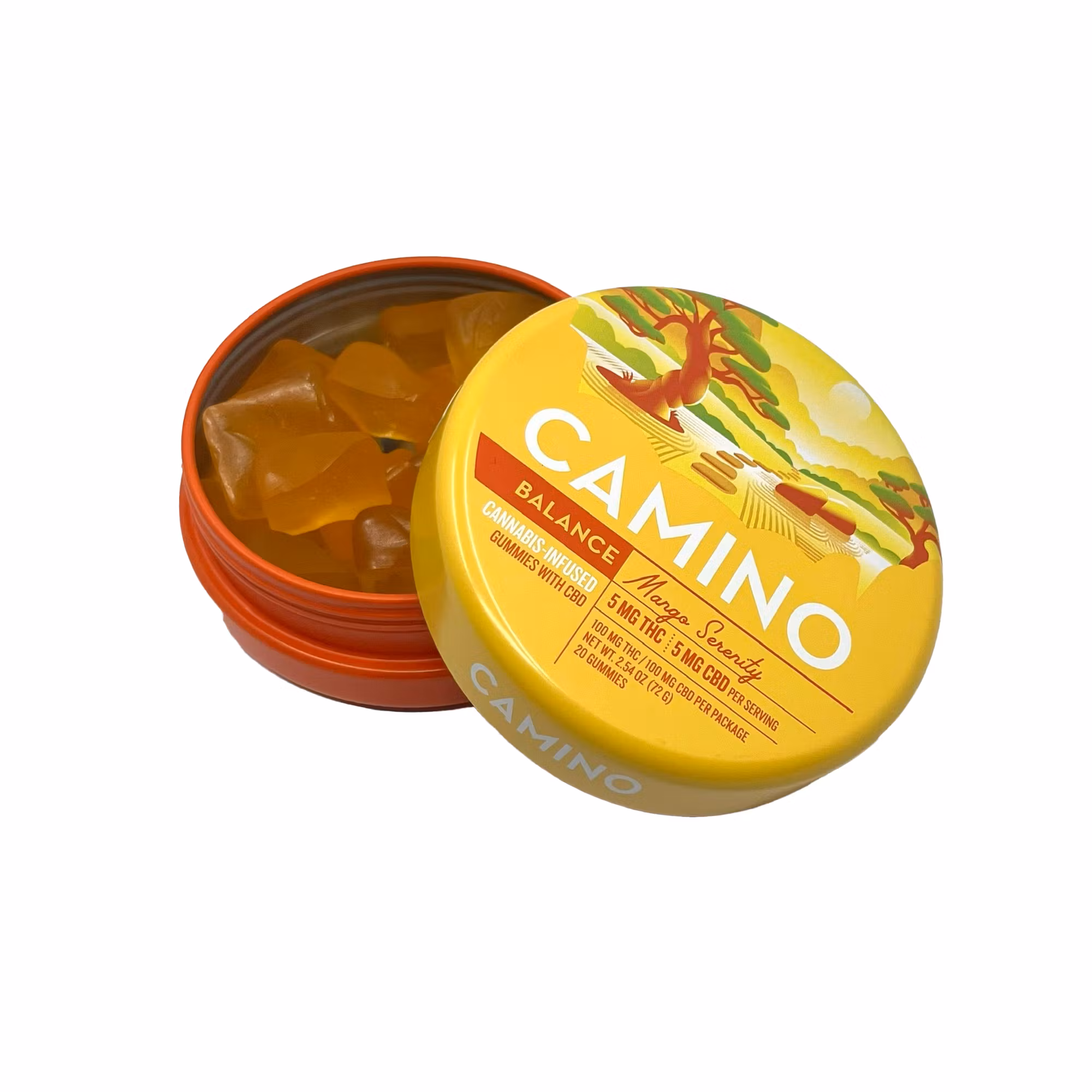 Photograph of product: Kiva Camino - Gummies 1:1 - Mango (H) (100mg TH-oui/100mg CBD))