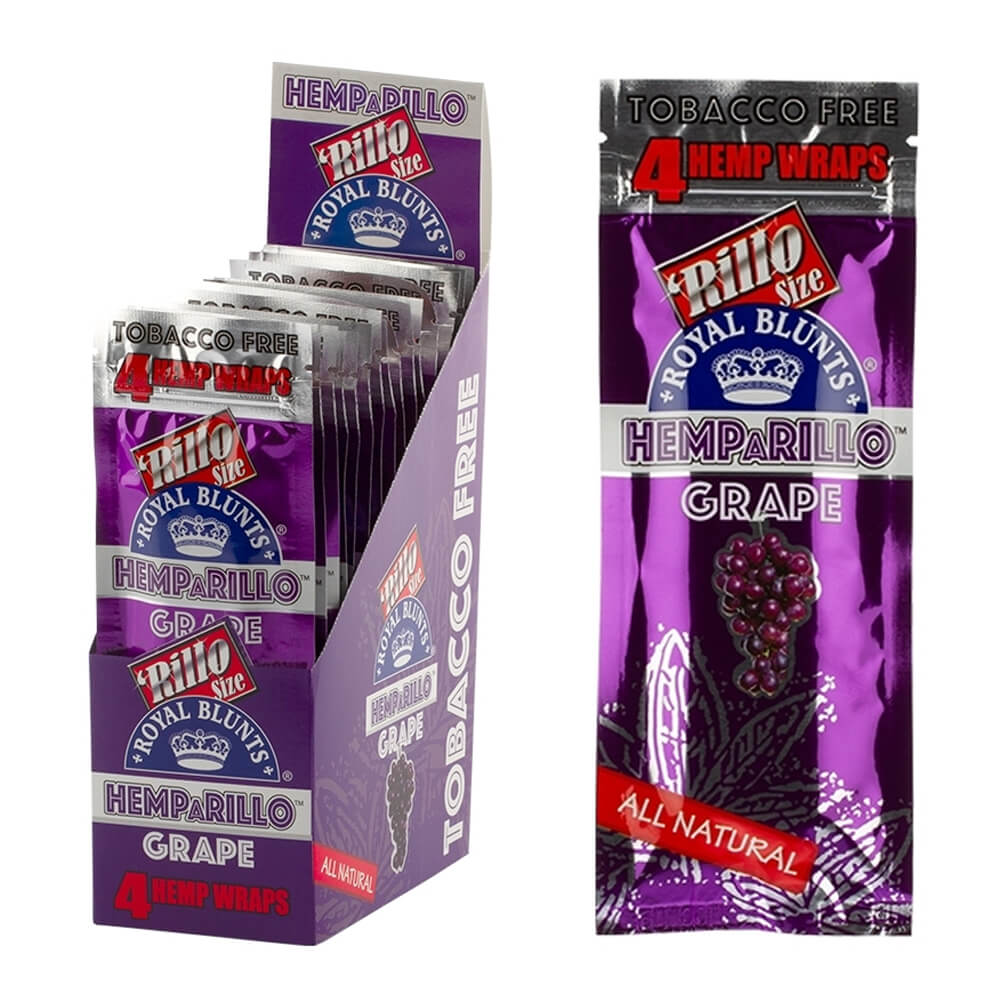 Photograph of Product: Royal Blunts Hemparillo Hemp Wraps Grape 4pk Cones $1 CASE-7A