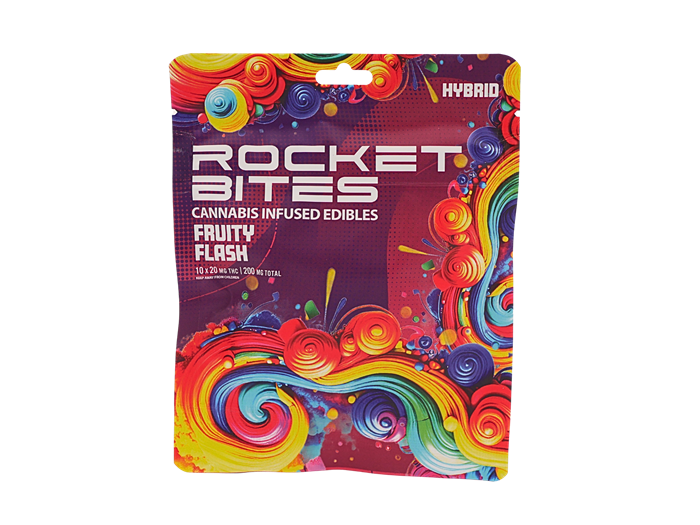 Photograph of product: ROCKET BITES | FRUITY FLASH | HYBRID | GUMMIES | 200MG | REC