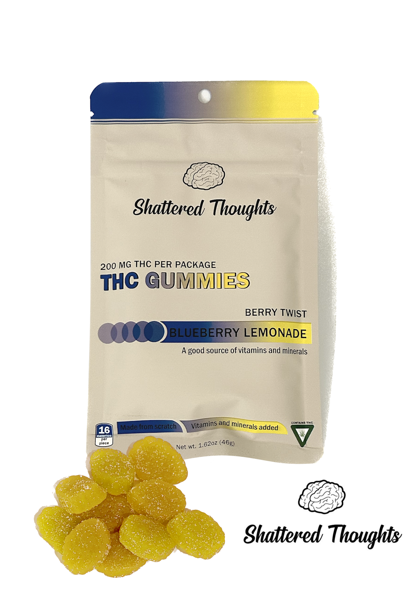 Photograph of product: Shattered Thoughts | Banana Blitz 200mg Gummy