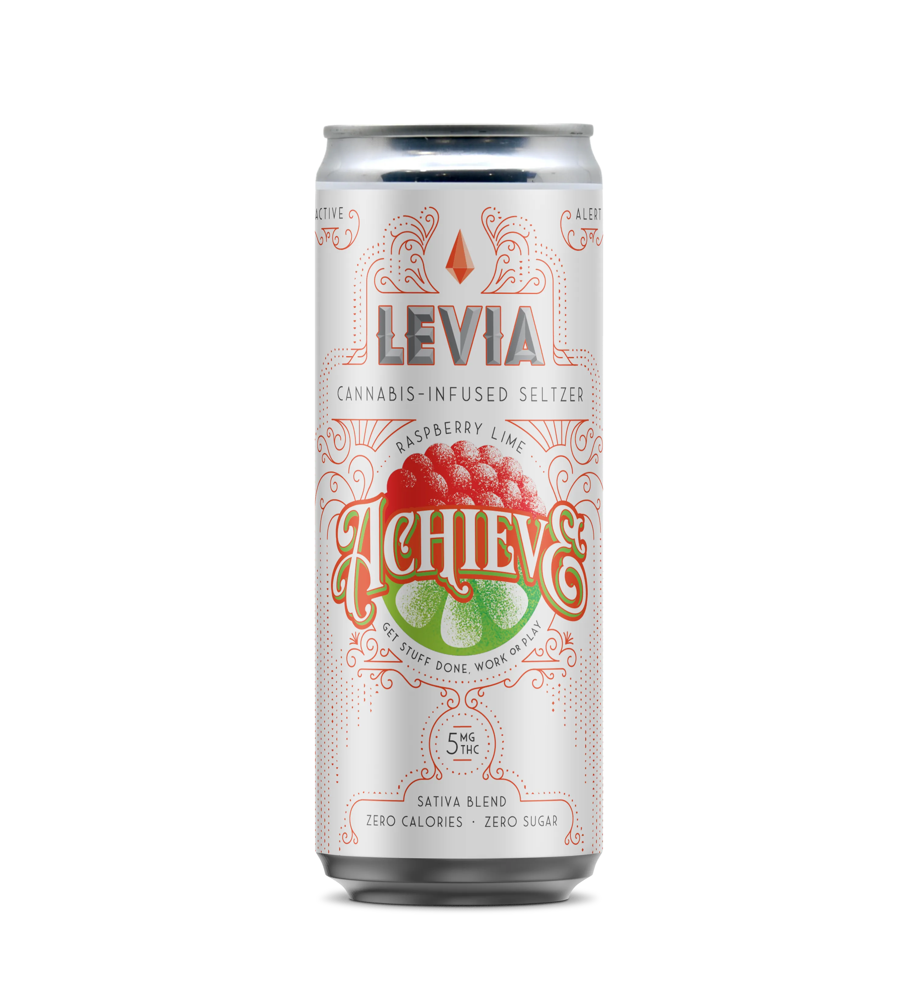 Photograph of product: Levia Achieve Raspberry Lime Seltzer | 100mg