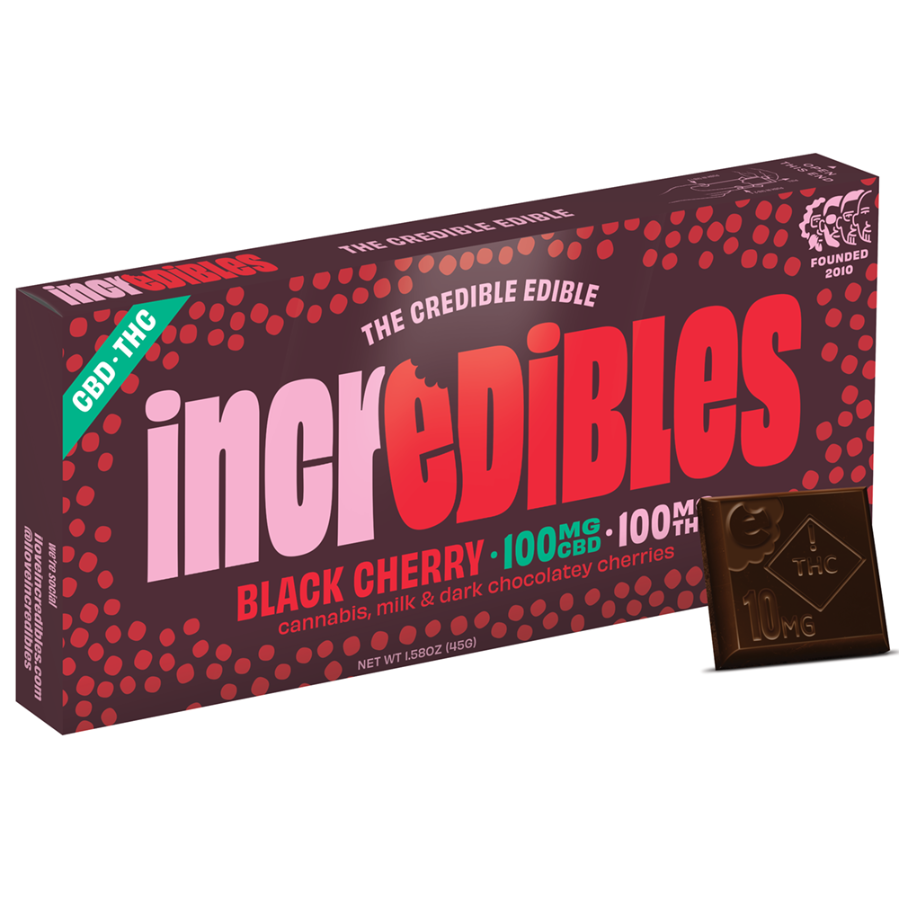 Photograph of product: Incredibles | Black Cherry Chocolate Bar 100mg TH-oui / 100mg CBD