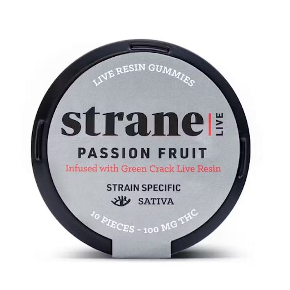 Photograph of Product: Strane | Passion Fruit Sativa (Infused with Green Crack) Live Gummies 10pk I 100mg