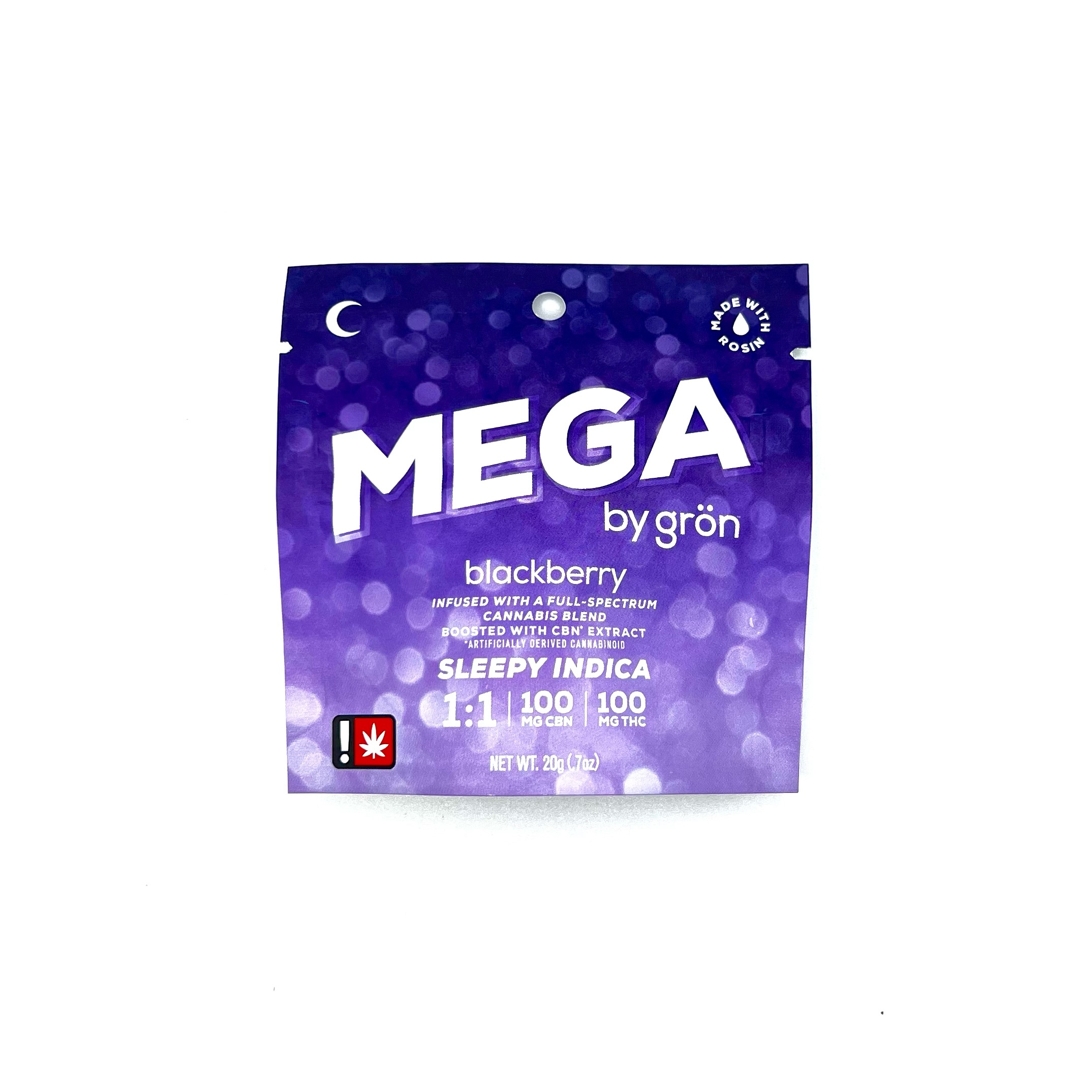 Photograph of product: Gron | Blackberry 1:1 | TH-oui: CBN | Full Spectrum | 100mg Mega Pearl Gummy