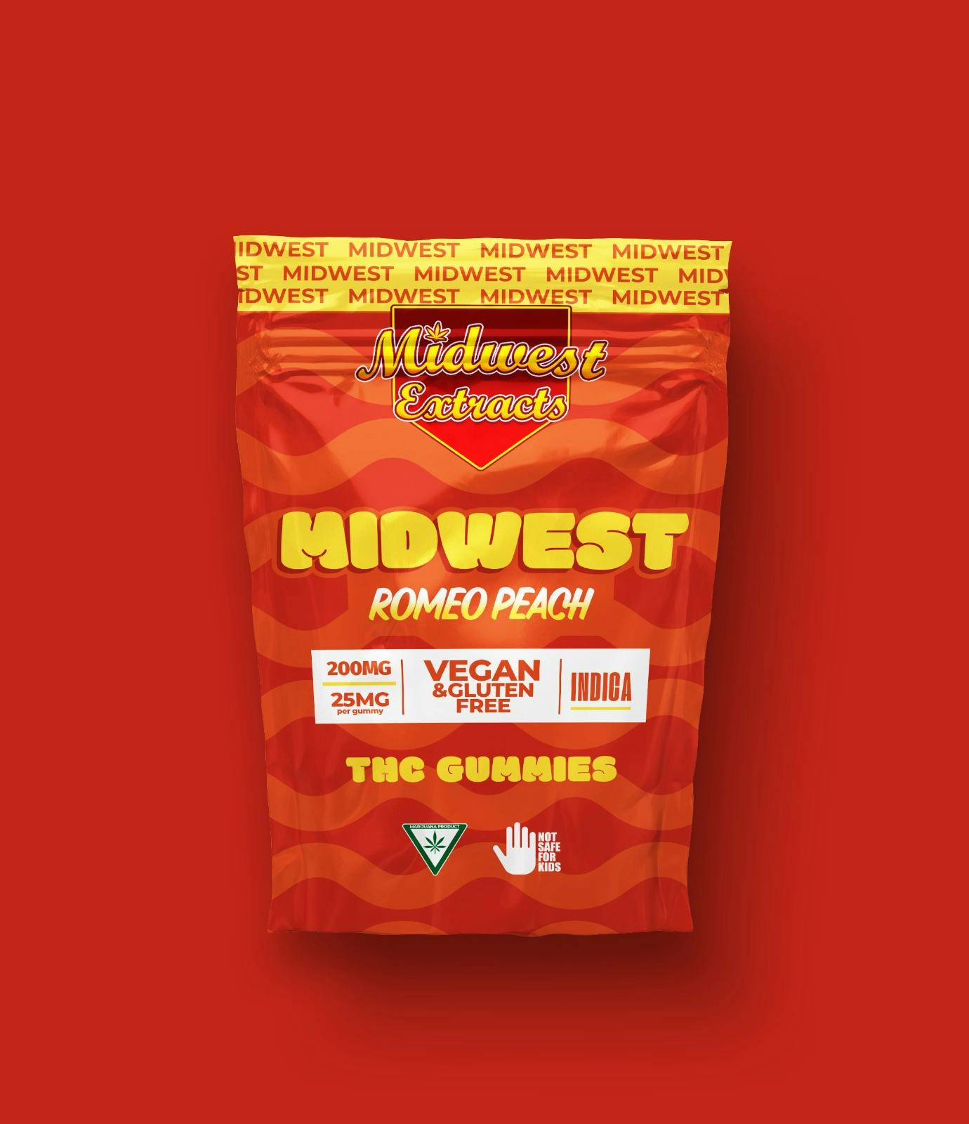 Photograph of product: MIDWEST EXTRACTS | ROMEO PEACH GUMMIES - 8PK | 200MG