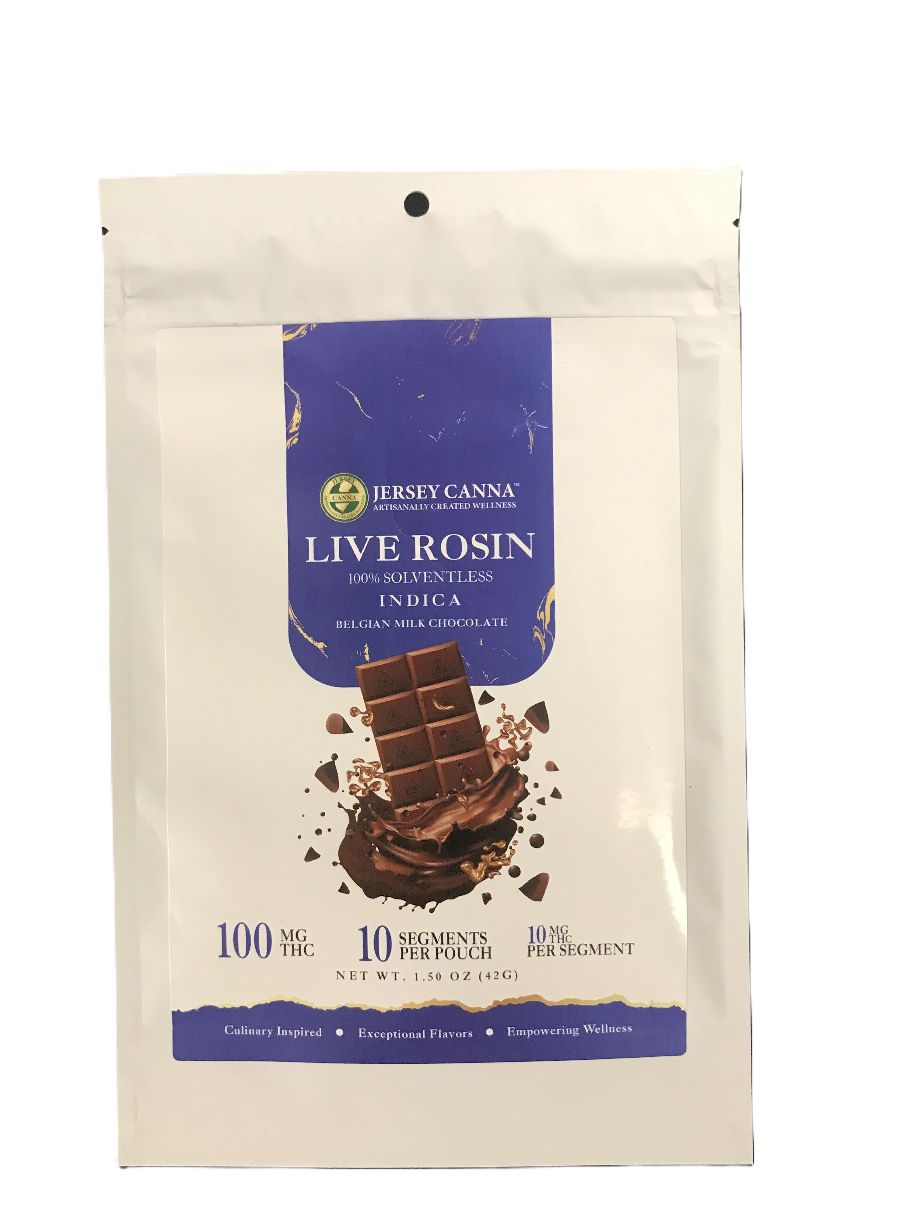 Photograph of product: Jersey Canna | Live Rosin Oui'd Dark Chocolate | 10 pack 100mg