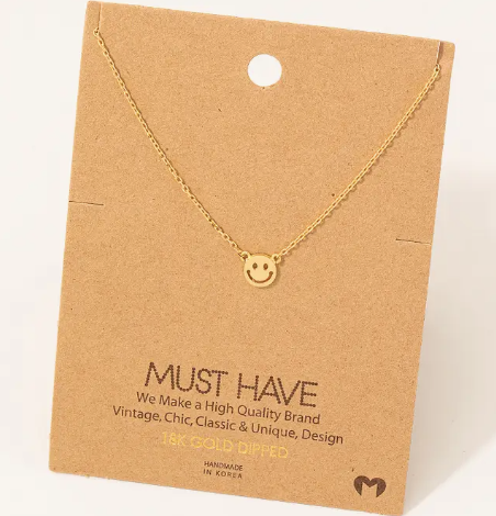Photograph of product: Mini Smiley Face Charm Necklace - Gold